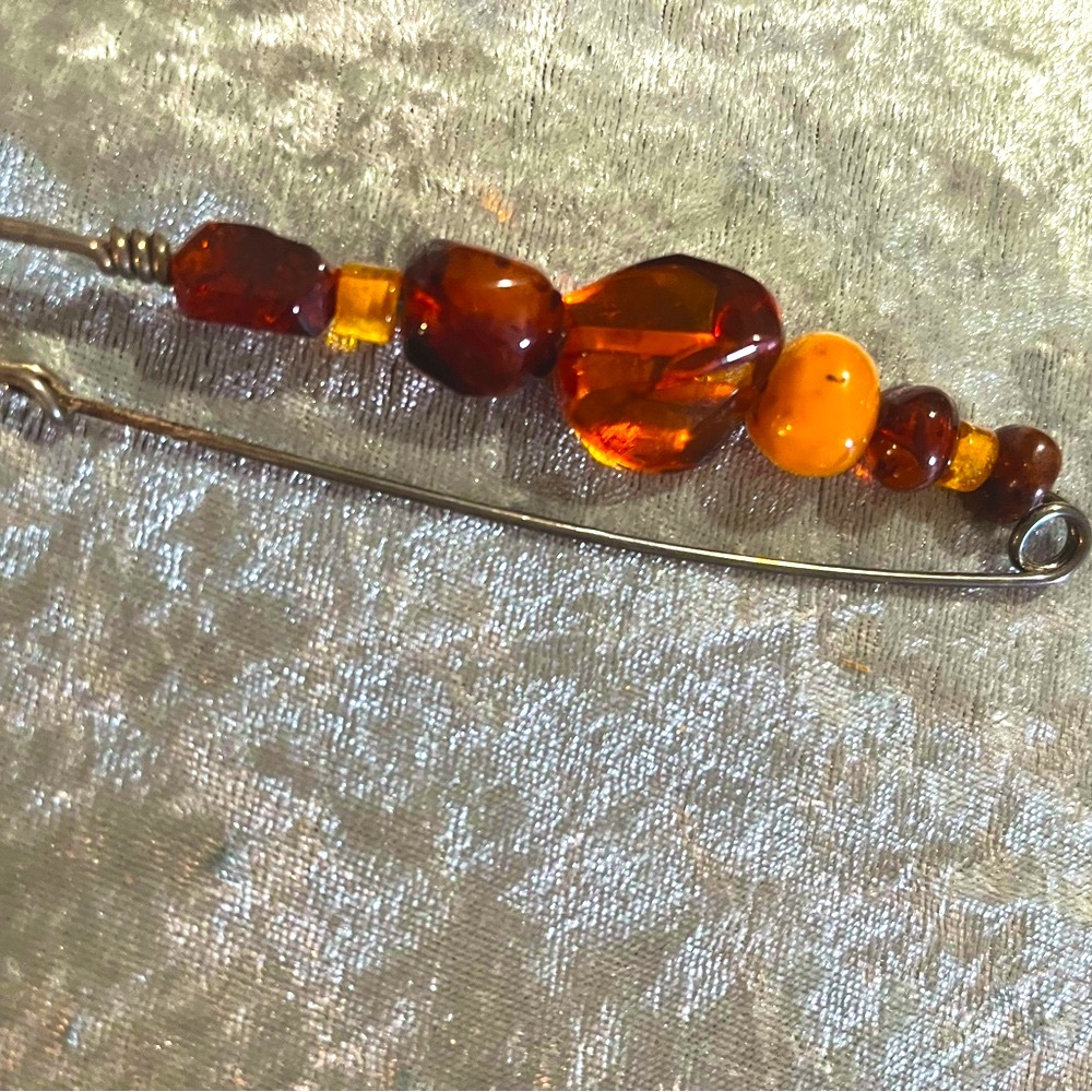 Vintage Amber Golden Stones Beaded Brooch